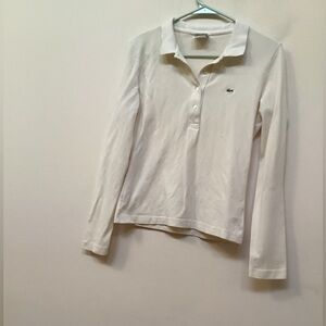 Lacoste Kids Long-Sleeve Polo Top in Off-White with Green Logo